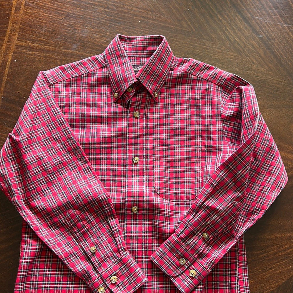 boys button down red plaid shirt size XS